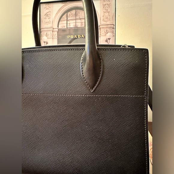 Prada 2-Way Saffiano Leather Black with Pink Interior Accordion Bag - Picture 9 of 15